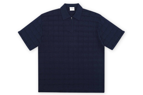 Navy blue polo shirt on a white background