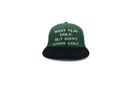Green and black cap with text on a white background