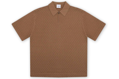 Brown checkered polo shirt on a white background