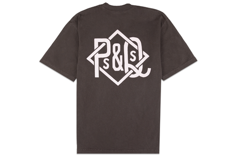 Brown t-shirt with a white logo on the back against a white background