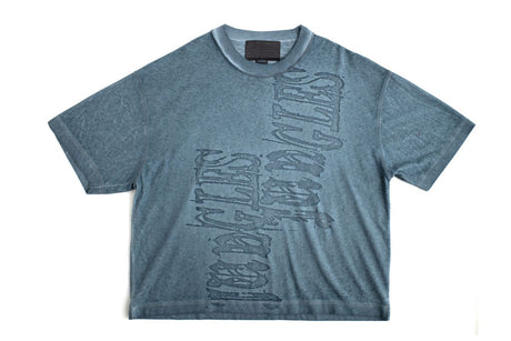 A lightly grey tee on a white background.