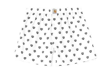 White boxer briefs with black heart pattern on a white background