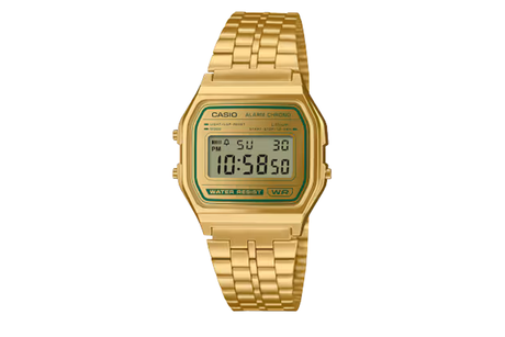 Casio Gold watch on white background.