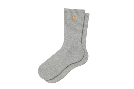 Gray sock with a brand logo on a white background