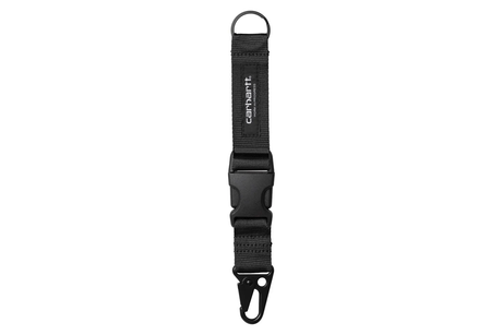 Black carabiner with clip on a white background