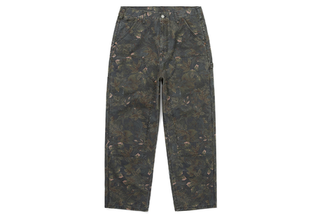 Denim Floral printed Pants on White Background.