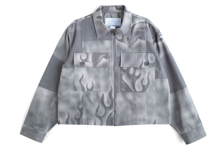 Gray jacket with flame pattern on a white background