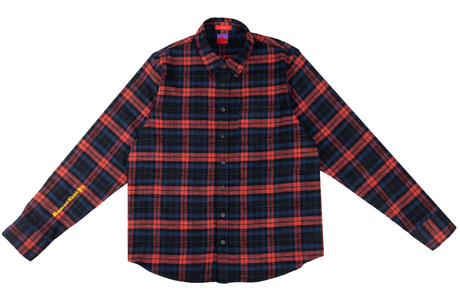 Plaid shirt with red and blue pattern on a white background