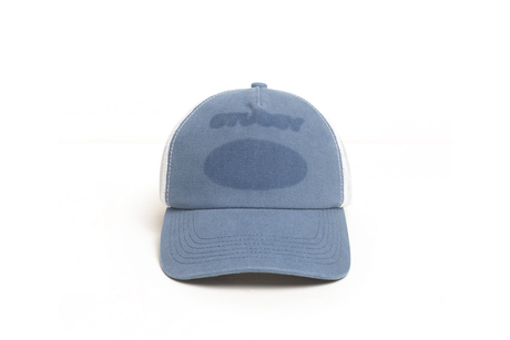 Blue cap with white mesh back on a white background