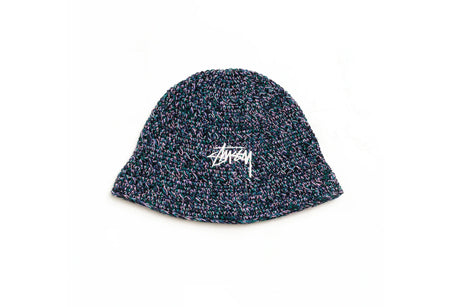 Multicolored bucket hat with a logo on a white background