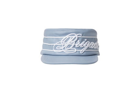 Light blue cap with white text on a white background