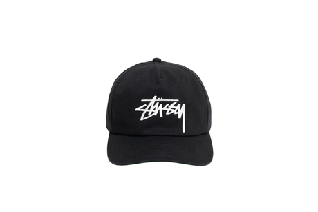 Black cap with white logo on a white background
