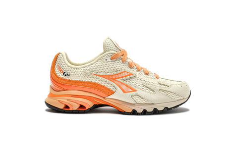 Orange and Beige sneaker on whit back ground.