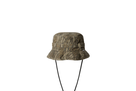 Bucket hat with camouflage pattern on a white background