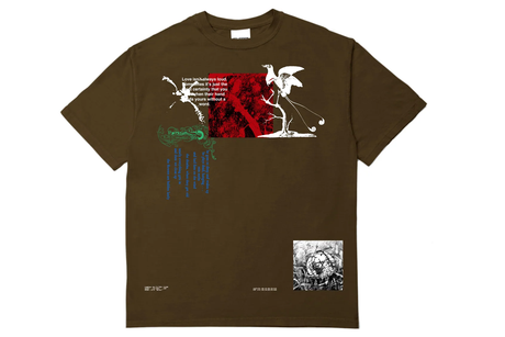 Brown t-shirt with graphic design on a white background