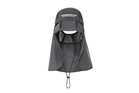 Gray sun防护头巾 with mesh face cover on a white background