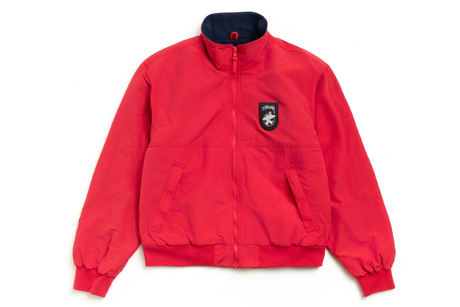 Red jacket with a logo on a white background