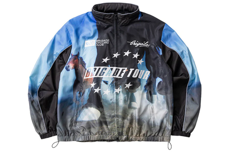 Black and blue jacket with horse design and 'Brigade Tour' text on a white background