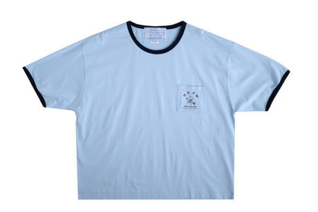 Blue Ringer Pocket Tee on a white background.