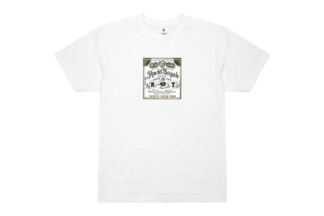 White t-shirt with a graphic design on a white background