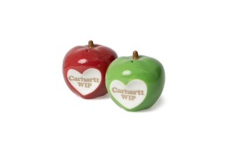 Two apple-shaped salt and pepper shakers with 'Carhartt WIP' branding on a white background.