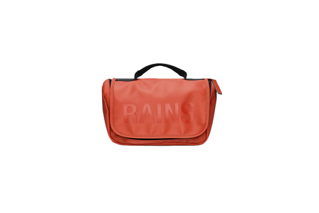 Orange bag with 'RAINS' branding on a white background