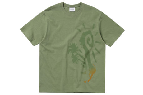 Green t-shirt with a graphic design on a white background