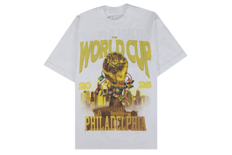White t-shirt with a graphic design featuring a robot and text on a white background
